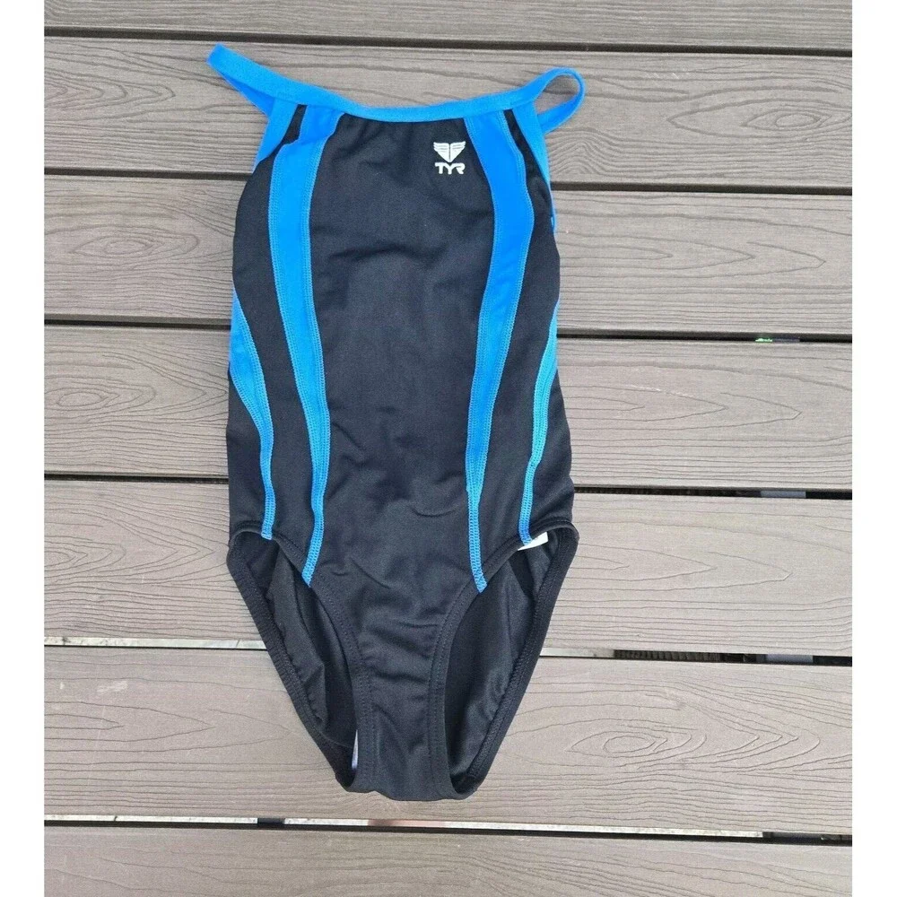 TYR DuraFast Alliance Diamondfit 1 Pc Black/blue Youth Girl Sz 24 New No Tag